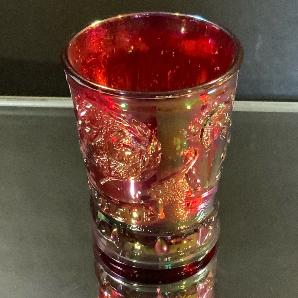 Vintage Fenton Shot Glass HOACGA Red Carnival Iridescent